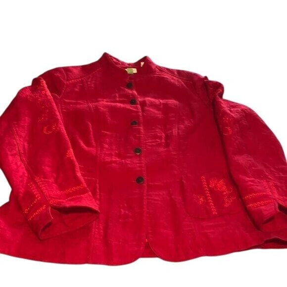 Coldwater Creek Red Embroidered Button-Front Jacket Womens Size 20 Cotton/Polyes - Picture 2 of 14